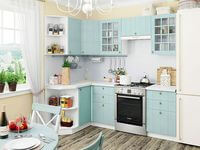 Небольшая угловая кухня в голубом и белом цвете Каменск-Уральский